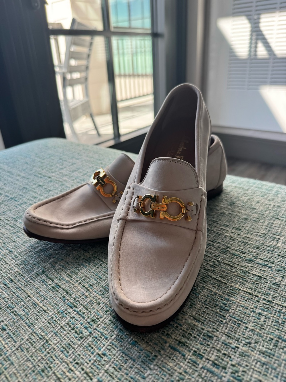 Salvatore Ferragamo Cream Suede Gancini Loafers size 10 Italy